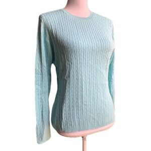 David Brooks Blue Silk Cashmere Mini Cable Knit Sweater Small